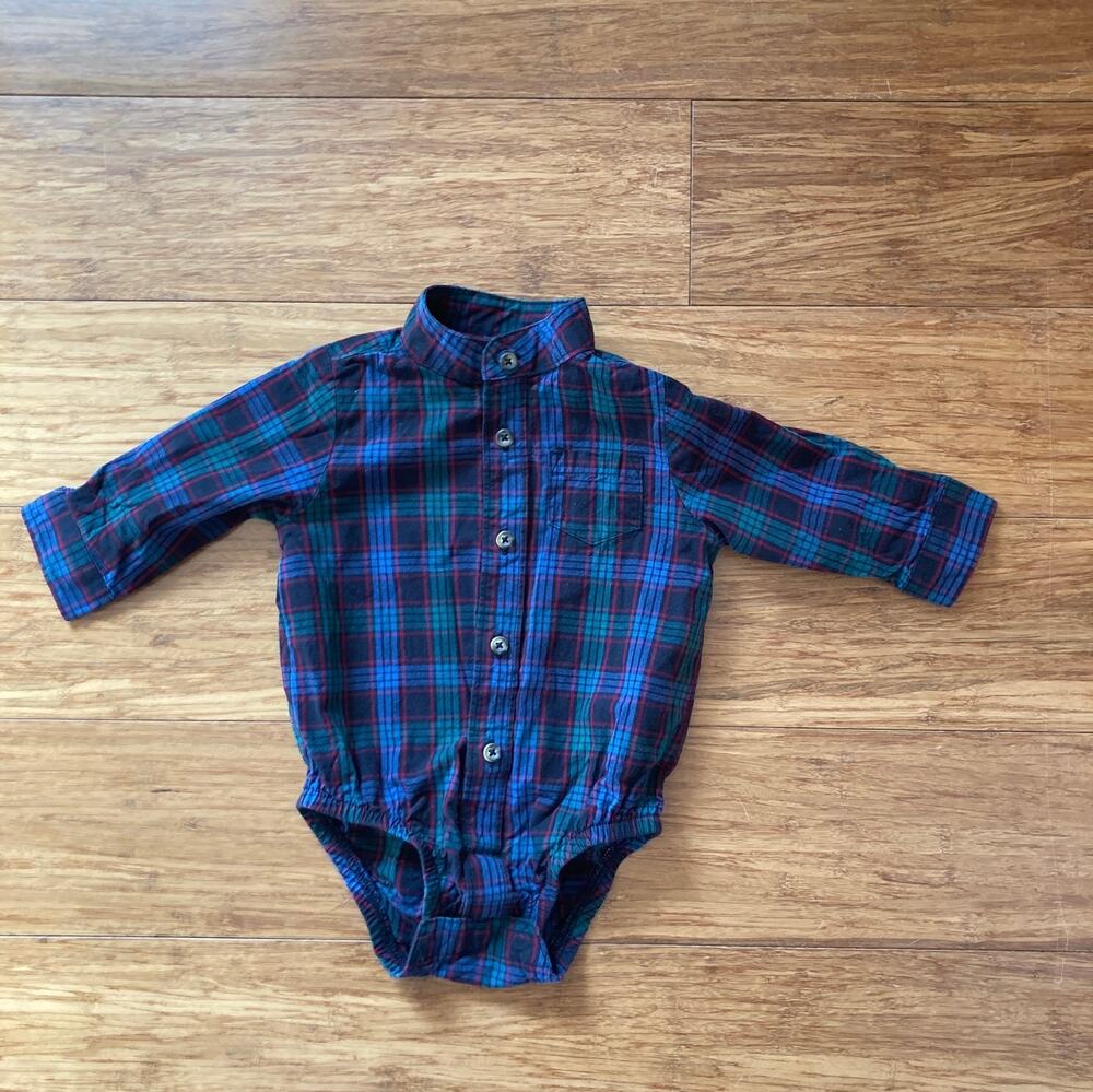 Carter's Plaid Long Sleeve Woven One Piece, Size 6M